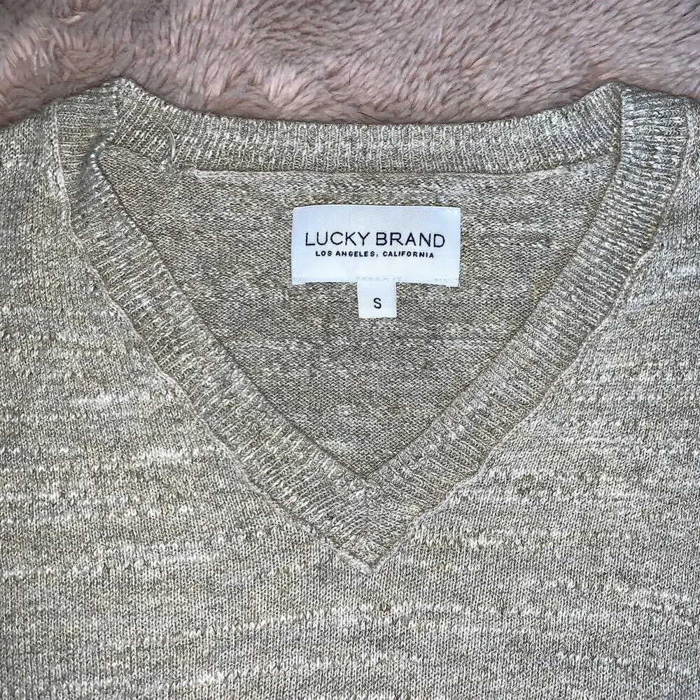 Lucky Brand White Label Tan Men's Cotton V-Neck Casual Sweater Small - Picture 5 of 9